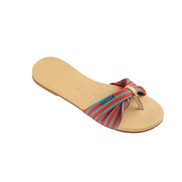 Havaianas You St. Tropez Flip Flops. Thong Style 7/8, Red and Blue Fabric. - Picture 3 of 12